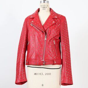 Whet Blu Claudia Red Studded Leather Jacket